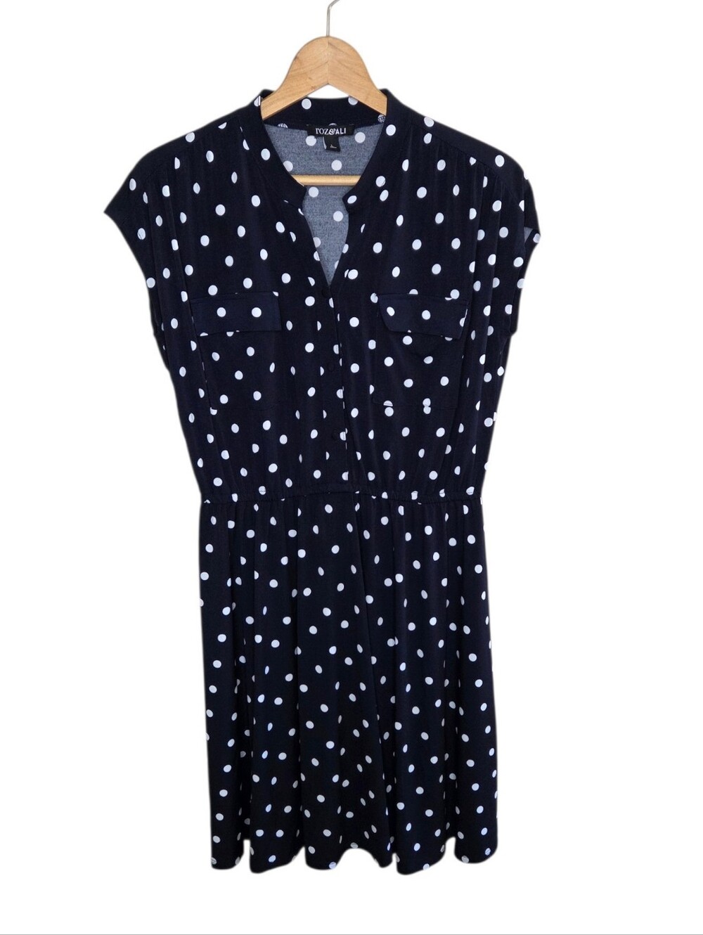 Roz & Ali Black & White Polka Dot Cap Sleeve Dress Size Large Classic Retro